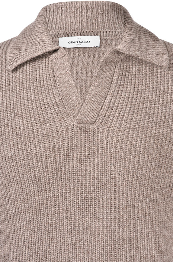 Gran Sasso Skipper Polo Fisherman's Rib Merino Varm Grå