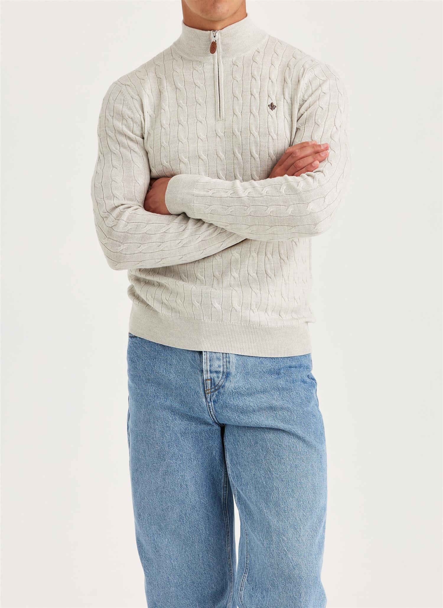 Morris Cable John Zip Merino Kremhvit