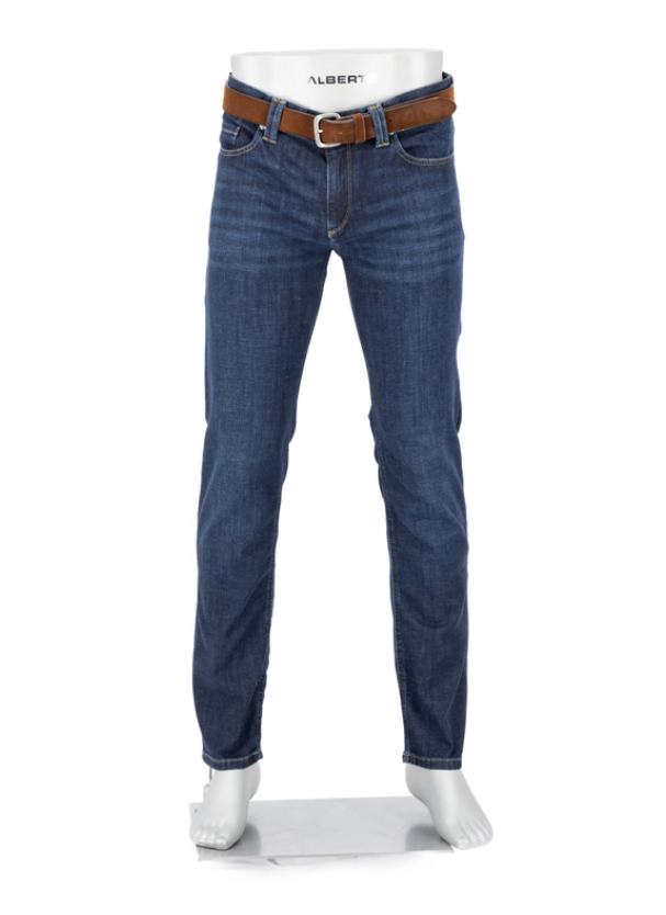 Alberto Jeans Herre Pipe Premium Business Marine framside på dukke med belte