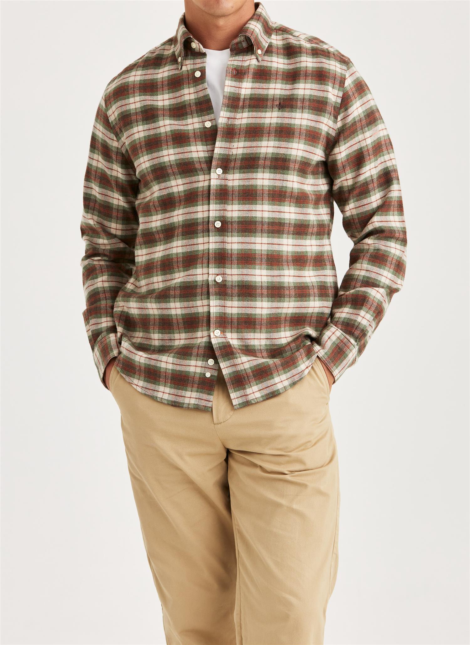 Morris Flanell Check Slim Fit Skjorte Rutet Grønn