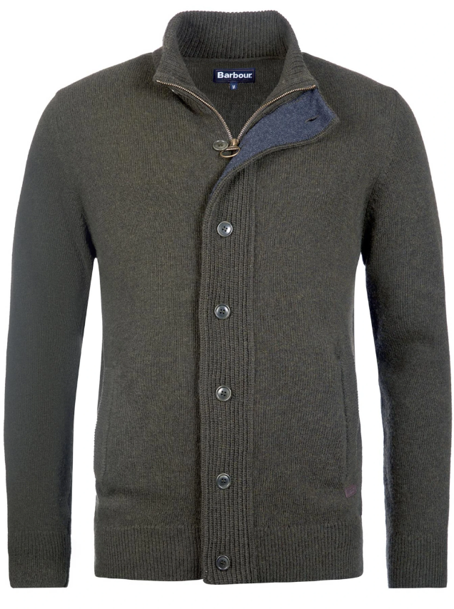 Barbour Strikkejakke Essential Patch Zip Mørk Grønn