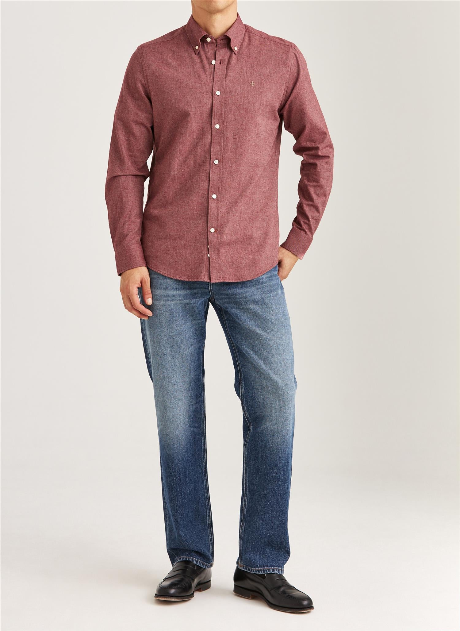 Morris Watts Flanell L/Erm Skjorte Vinrød