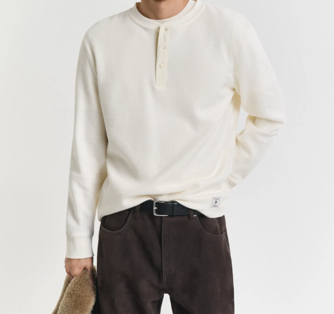 Gant Bestefartrøye Vaffeltkstur Bomull Kremfarget