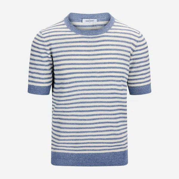 Gran Sasso Strikket T-shirt Bom/Lin Stripet Blå