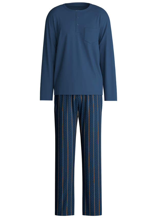 Calida Pyjamas Bomull Striper Blå/Oransje