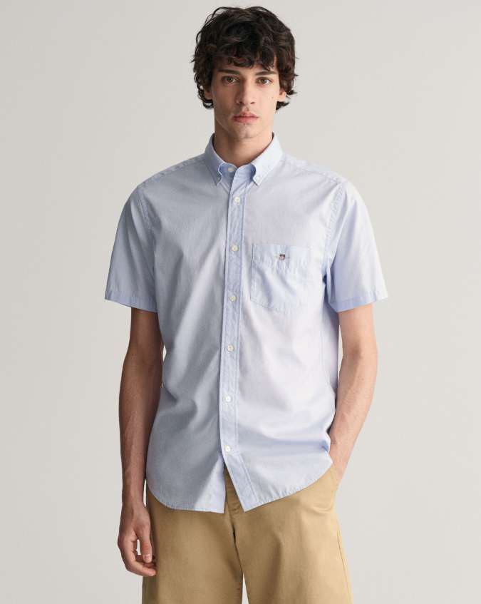 Gant Skjorte Kort Erm Lyseblå på mann