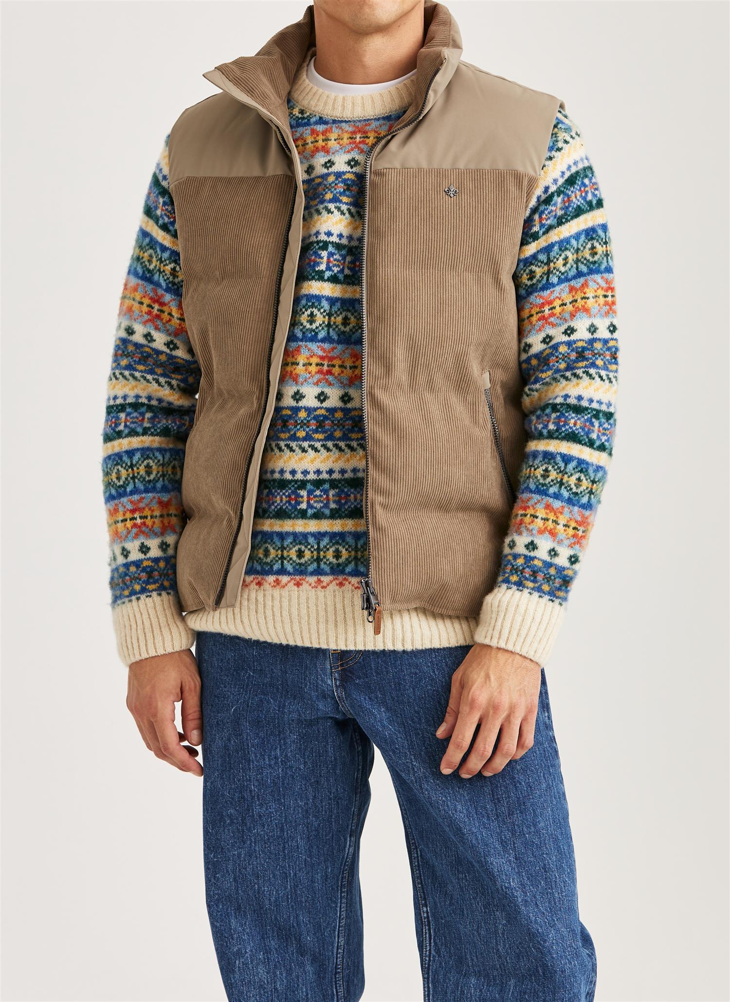 Morris Catton Puffer Vest Kordfløyel Khaki