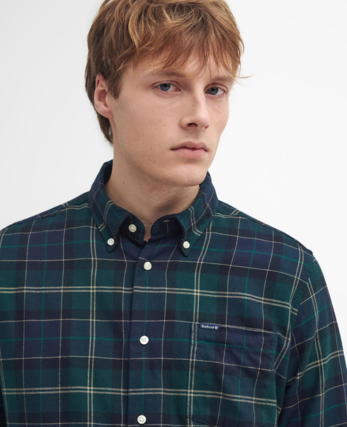 Barbour L/Erm Flanellskjorte Fortrose Ruter Grønn M/Gul