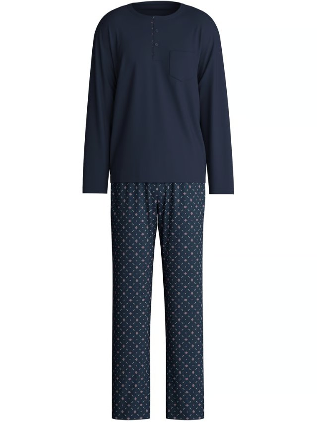 Calida Pyjamas Bomull Marine M/Kontrast