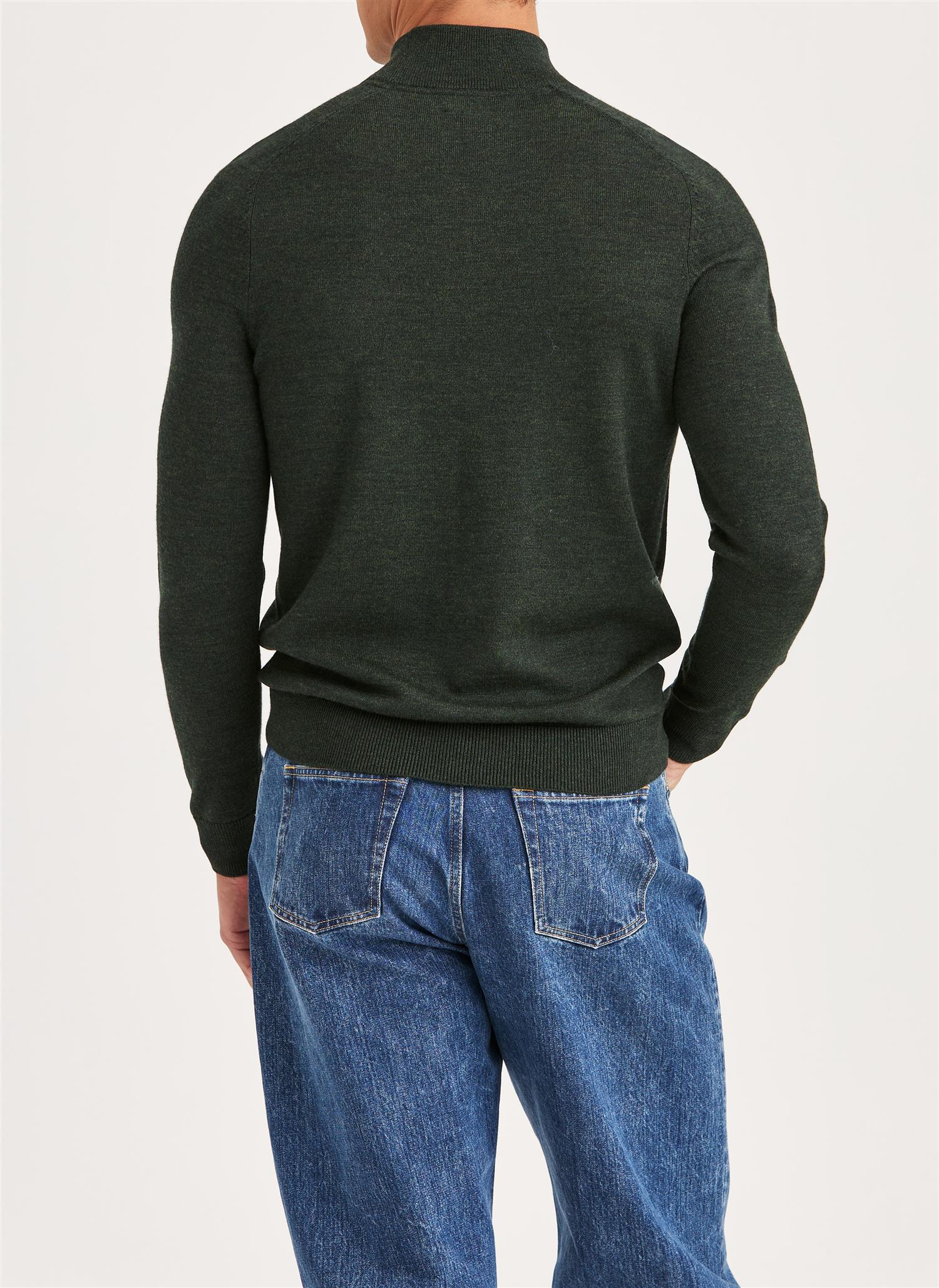 Morris John Zip Merinoull Olivengrønn