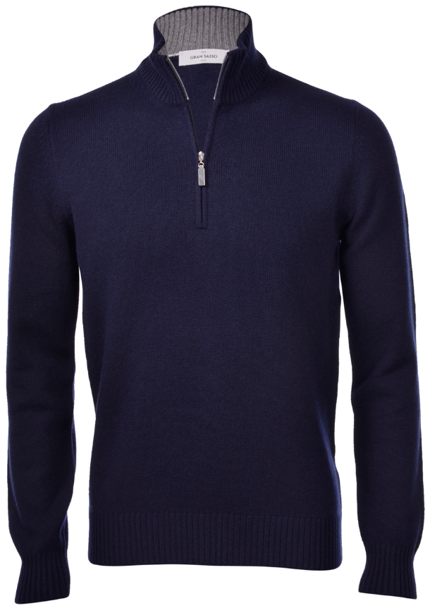 Gran Sasso Half Zip Merino/Kashmir M/Ribb Marine