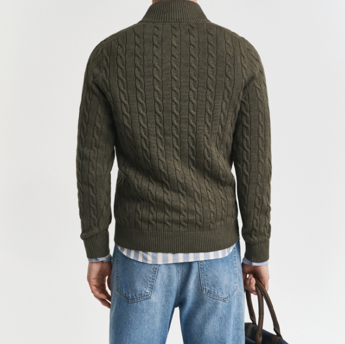 Gant Kabelstrikk Half-Zip Bomull Grønn