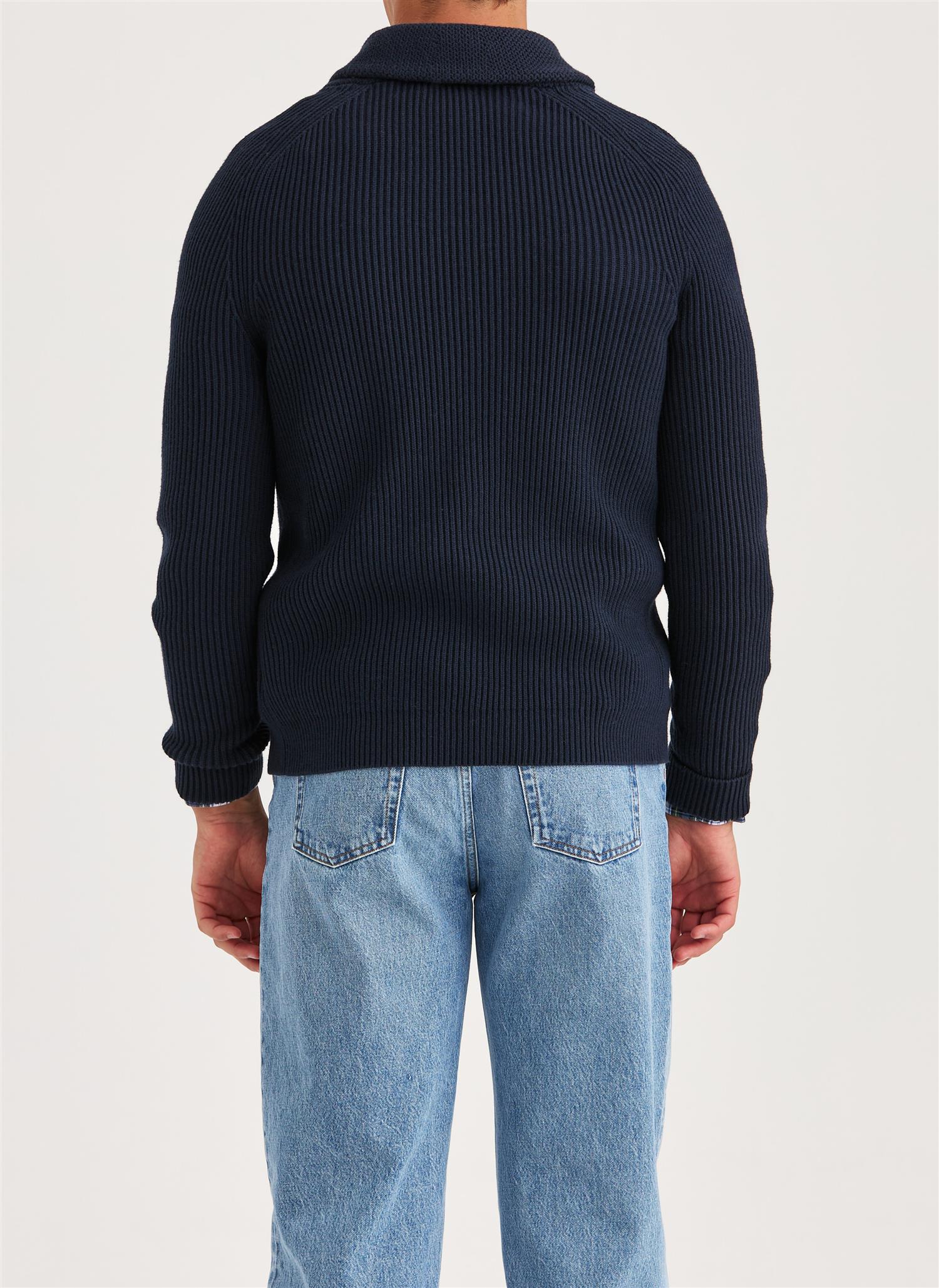 Morris Brayden Shwal Cardigan Bomull/Merino Marine