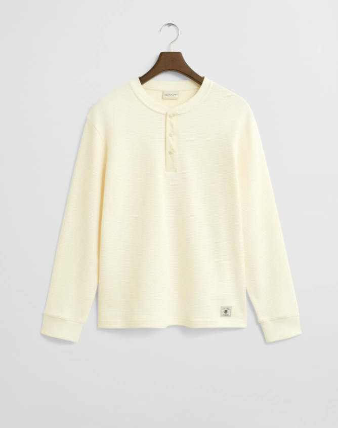 Gant Bestefartrøye Vaffeltkstur Bomull Kremfarget