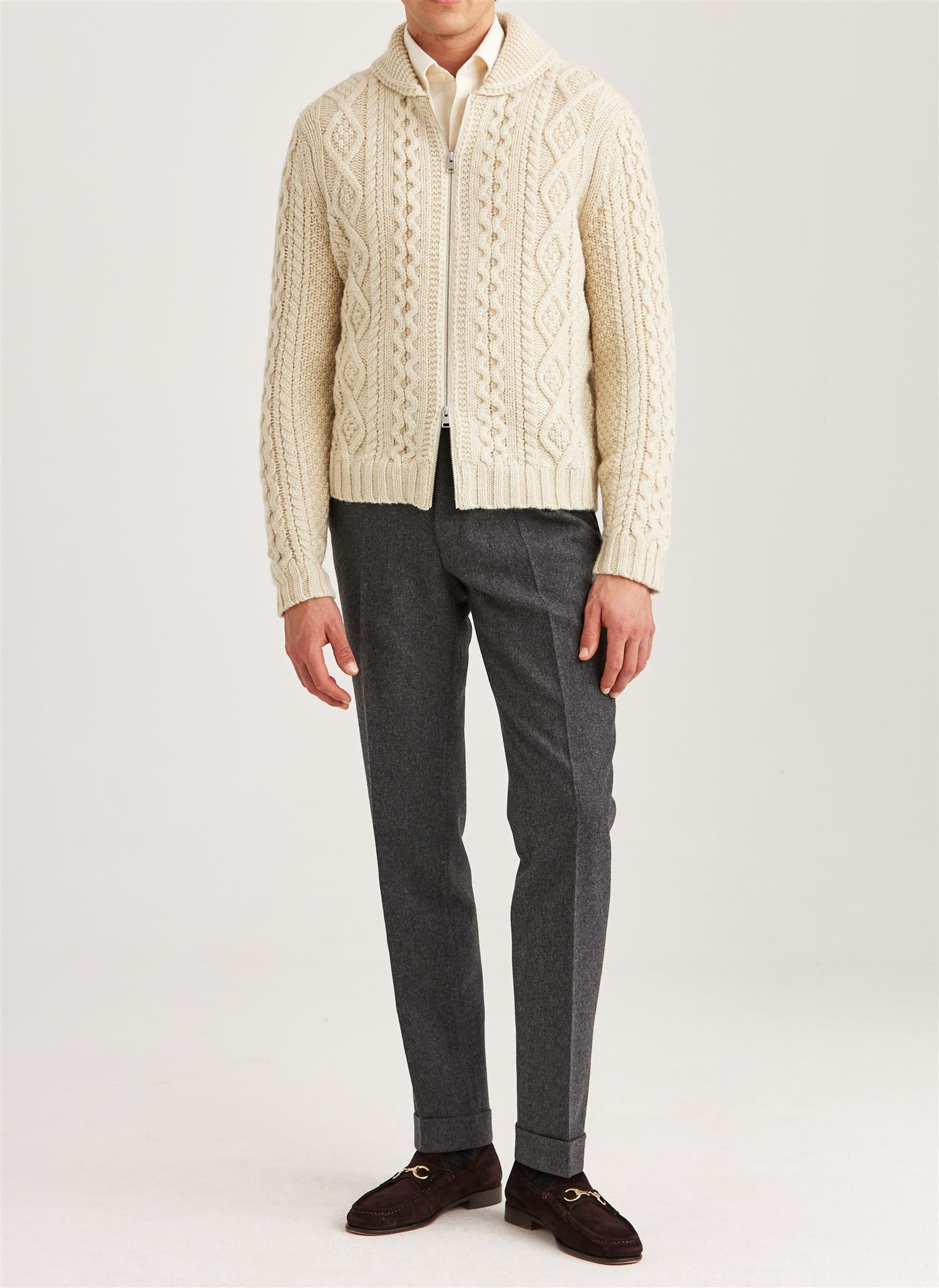 Morris Cornwall Cable Zip Jacket Ull Off White