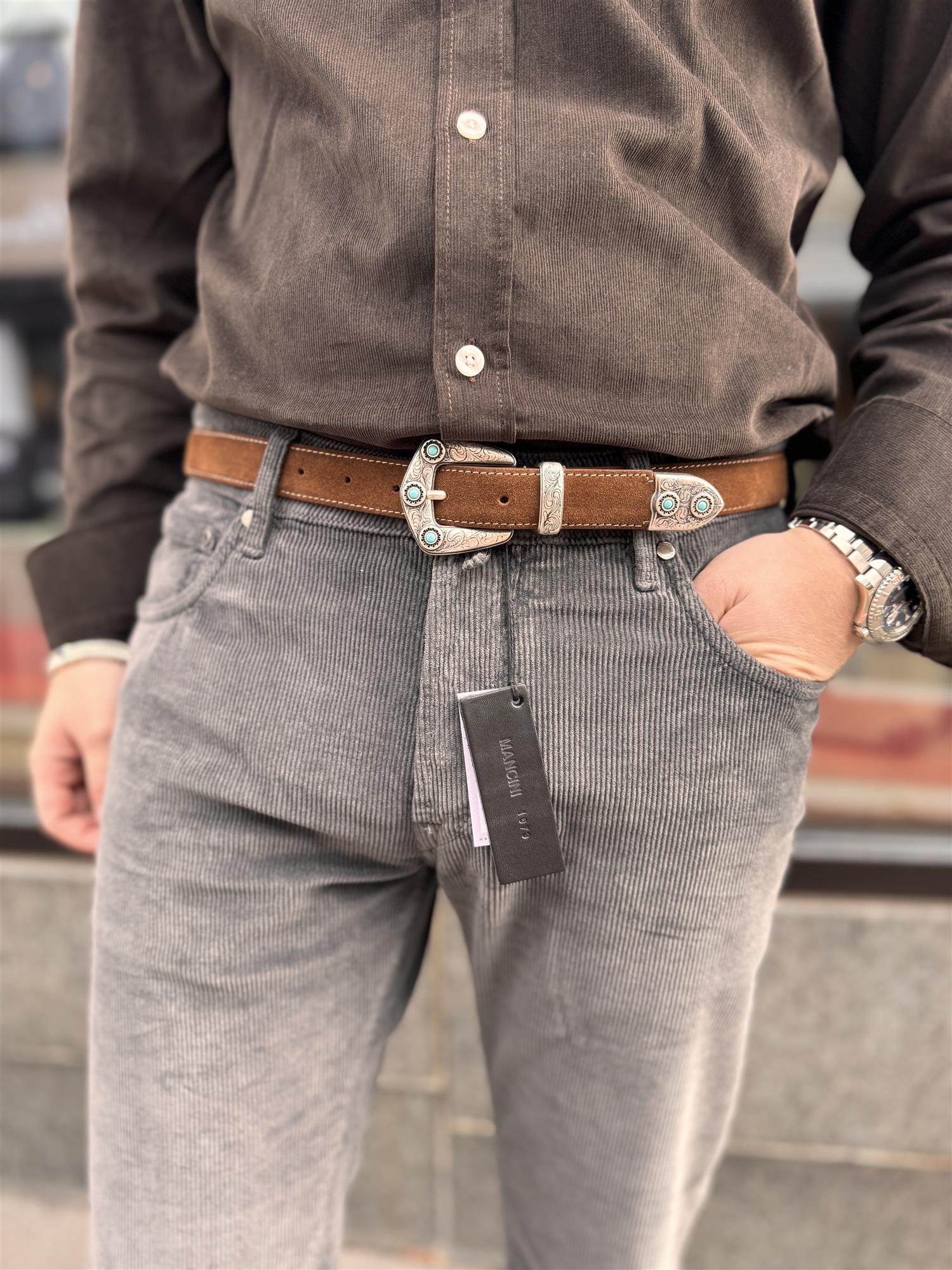 Mancini 1979 Belte Semsket Brun/Turkis