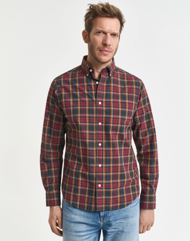 Gant Archive Poplinbomull Ruter Plommerød