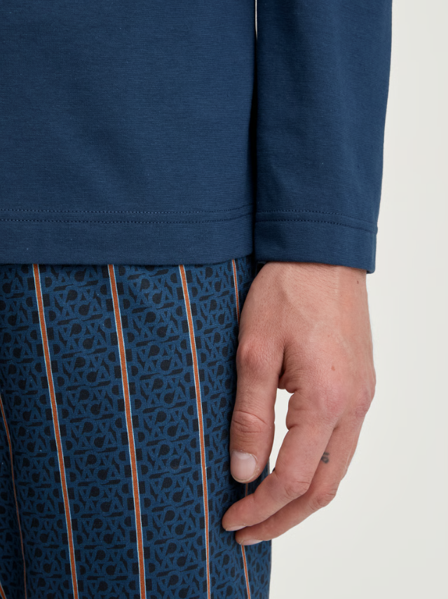 Calida Pyjamas Bomull Striper Blå/Oransje