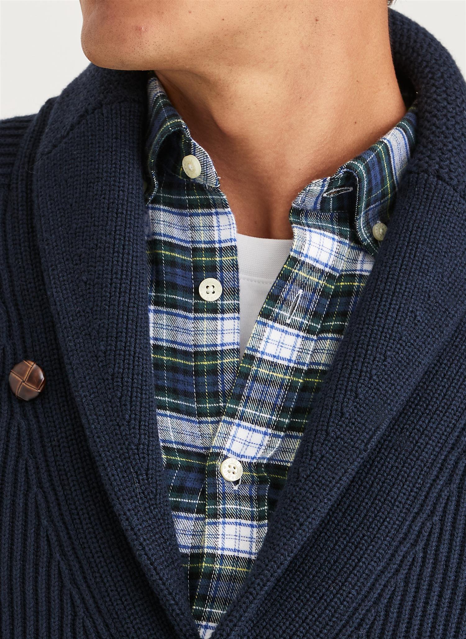 Morris Brayden Shwal Cardigan Bomull/Merino Marine