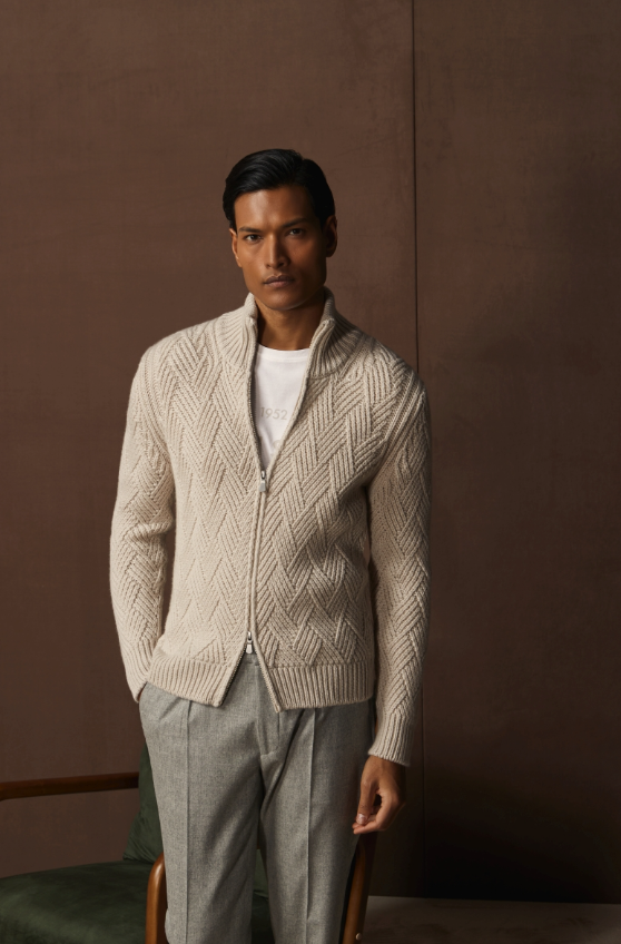 Gran Sasso Kashmir Cardigan Basketweave Kremfarget