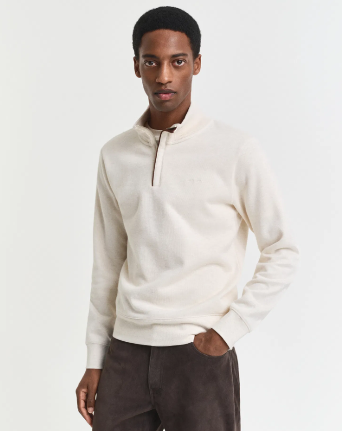 Gant Sacker Rib Half Zip Bomull Kremfarget
