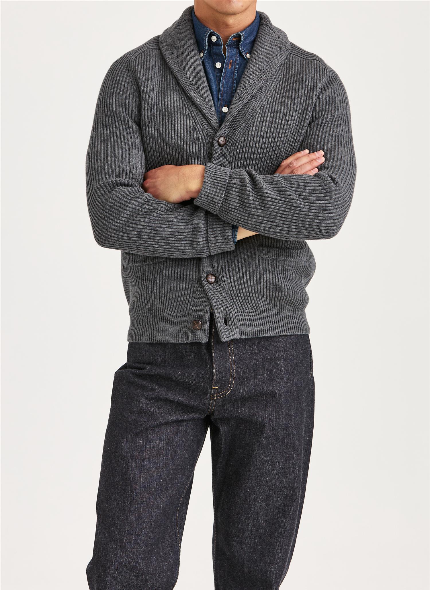 Morris Brayden Shwal Cardigan Bomull/Merino Grå