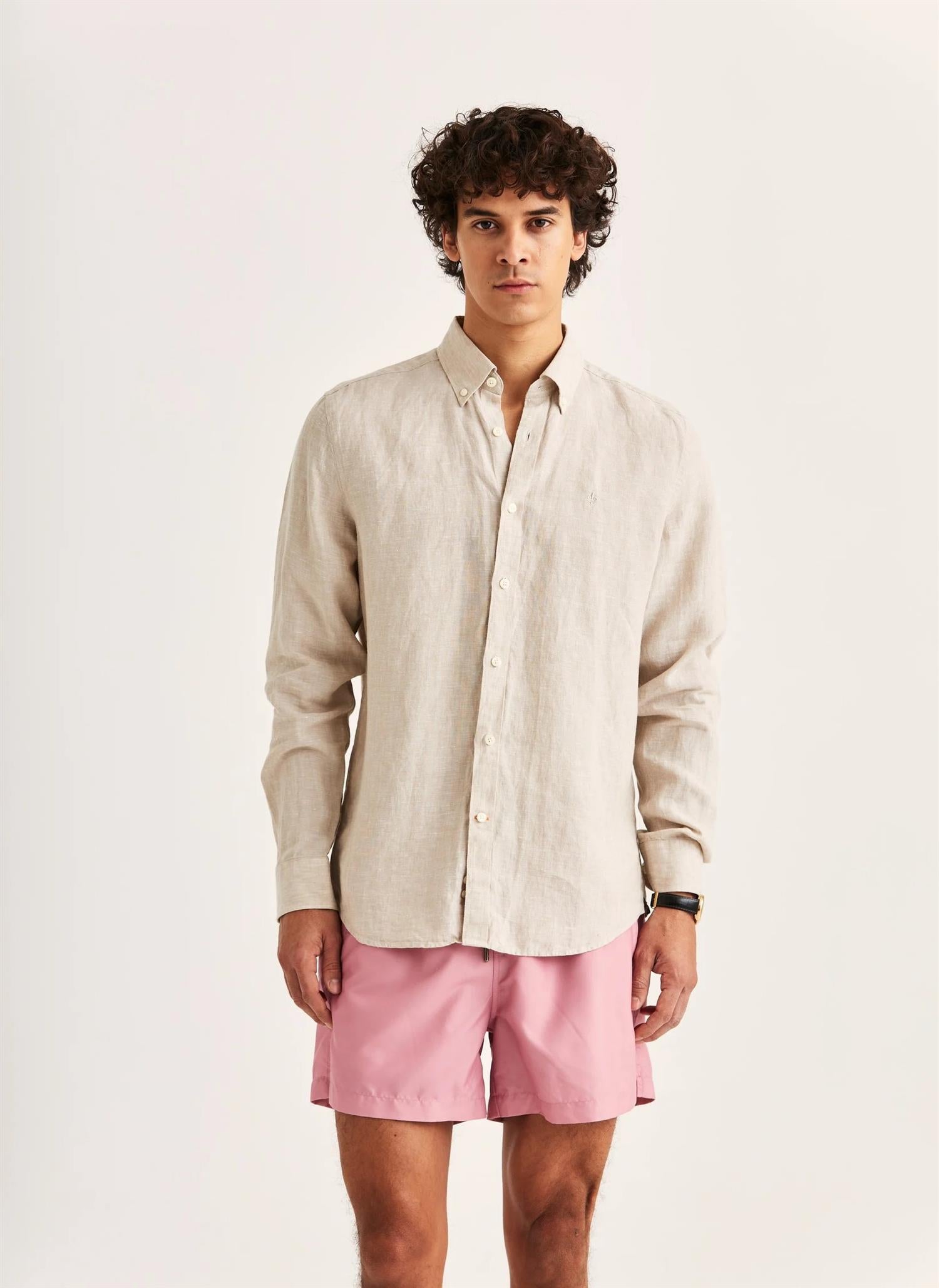 Morris Douglas L/Erm Skjorte Lin Beige