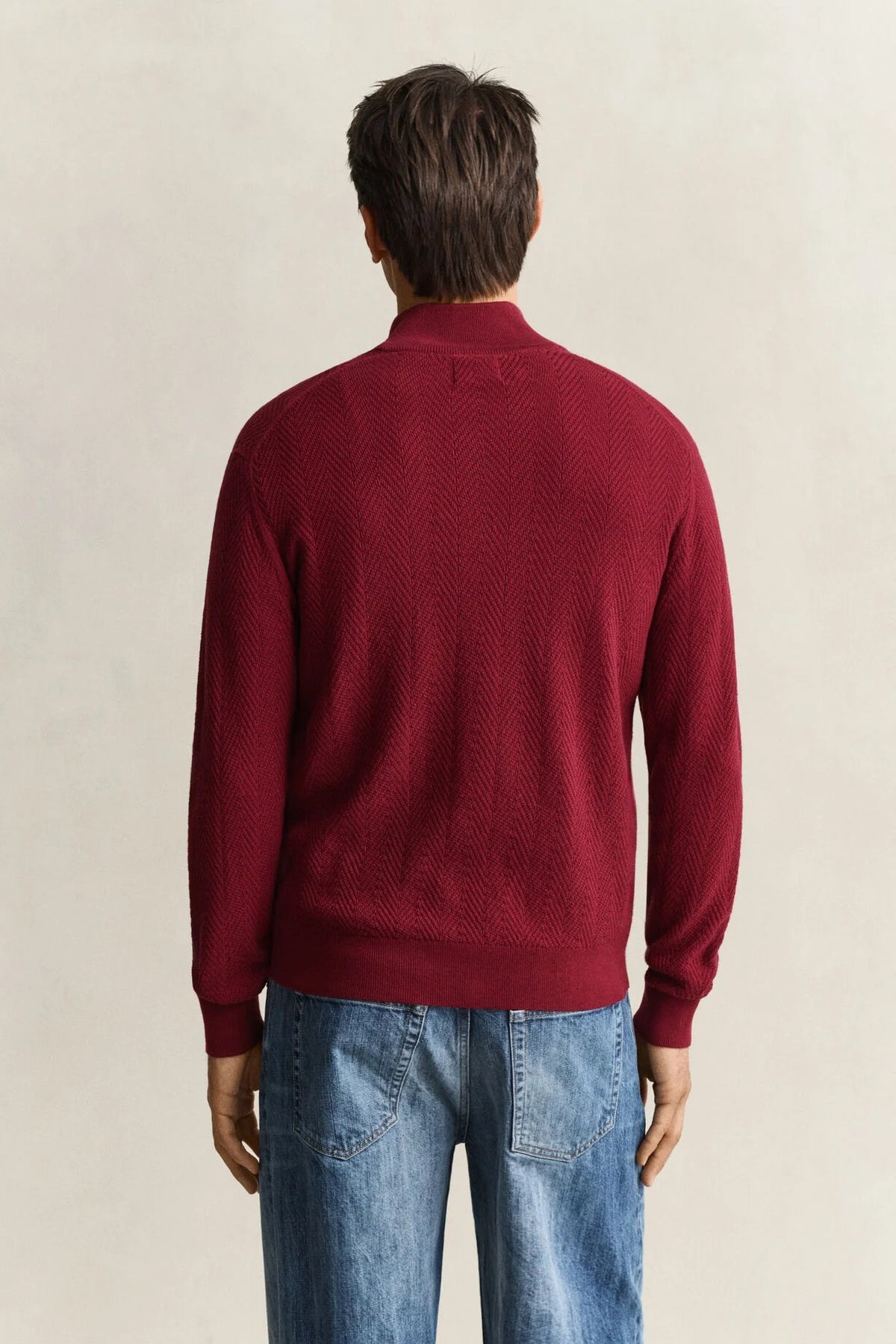 Gant Half-zip Bomull Herringbone Rød