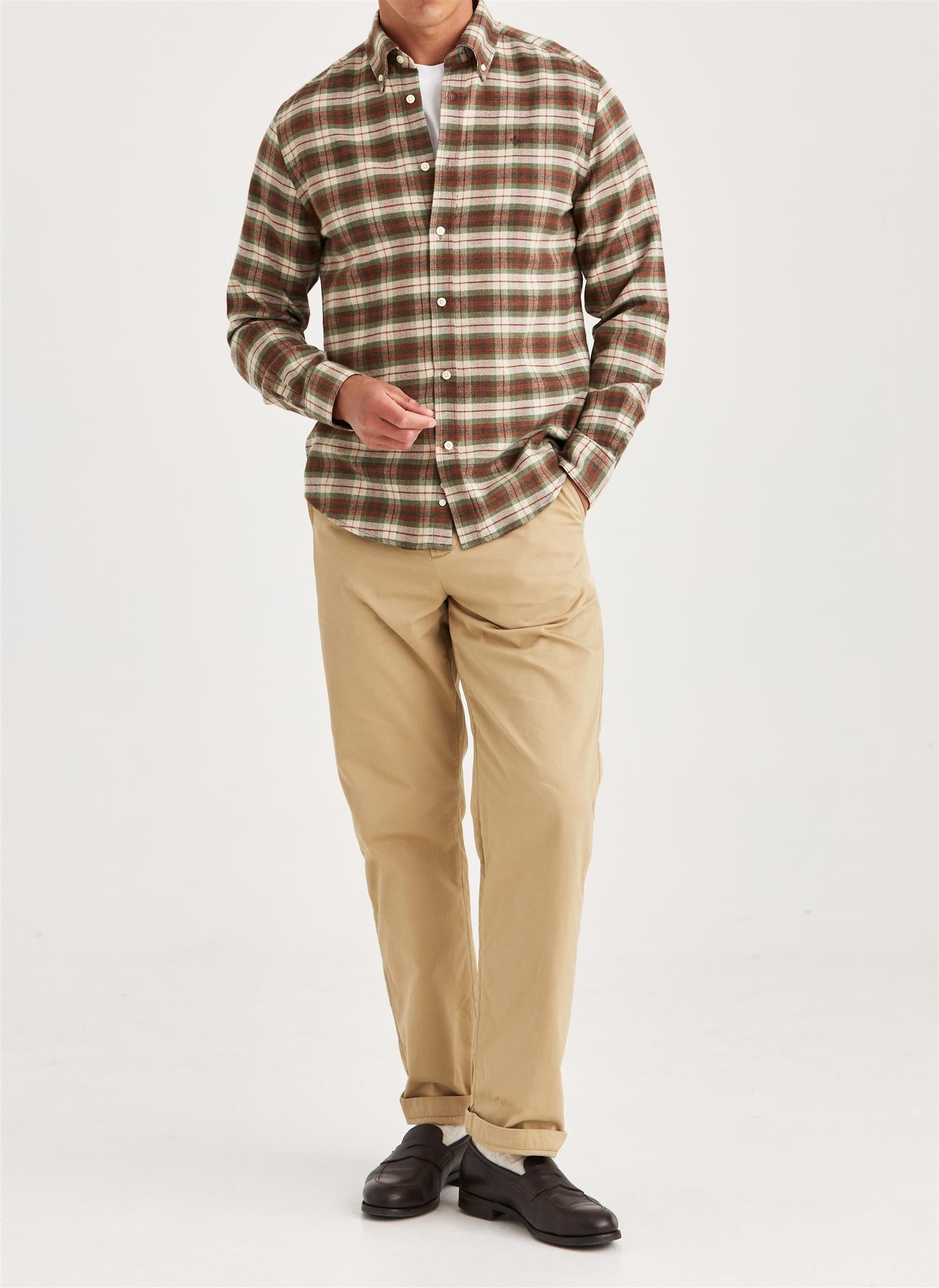 Morris Flanell Check Slim Fit Skjorte Rutet Grønn