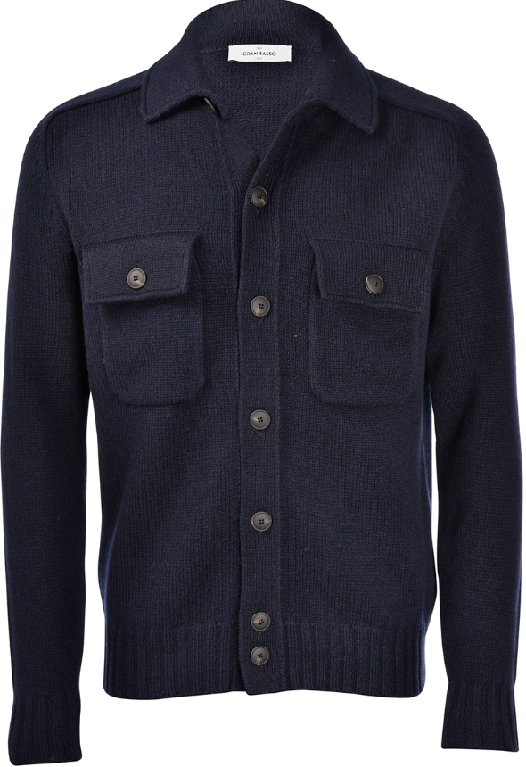 Gran Sasso Merino Cardigan Knapper M/Brystlommer Marine