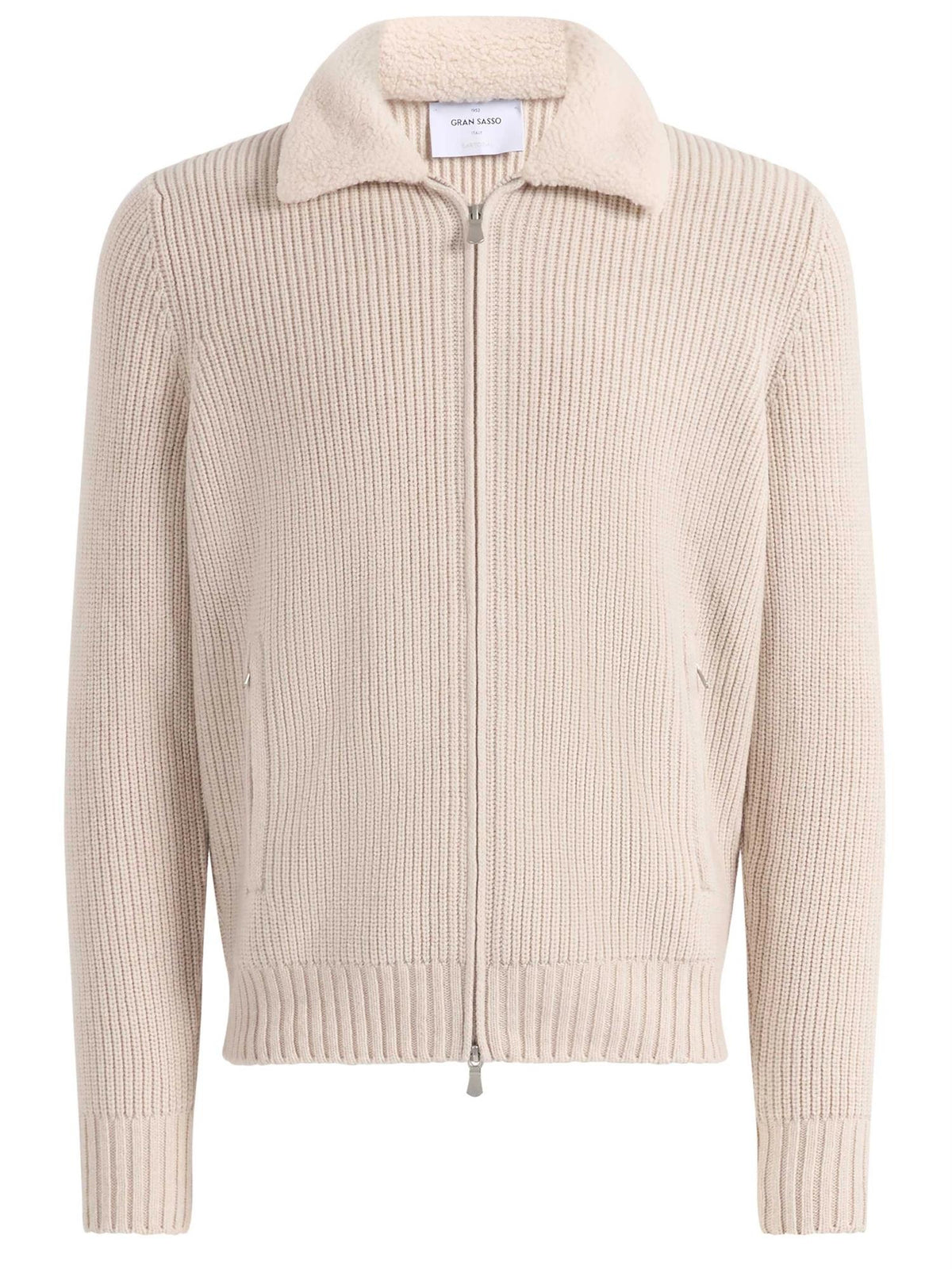 Gran Sasso Cardigan M/Pelskrage Kremhvit