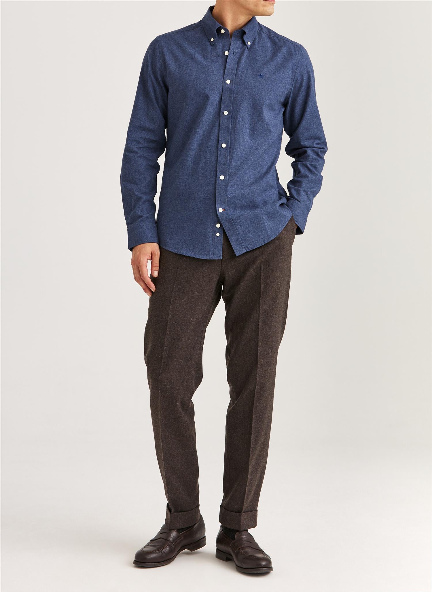 Morris Watts Flanell L/Erm Skjorte Marine