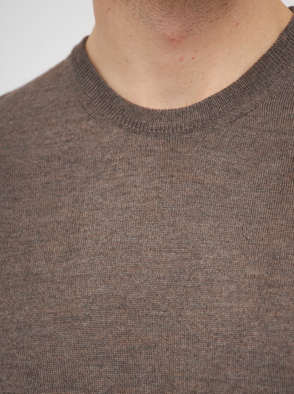 Clipper Merinoull Genser Rund Hals Beige med ribbekant