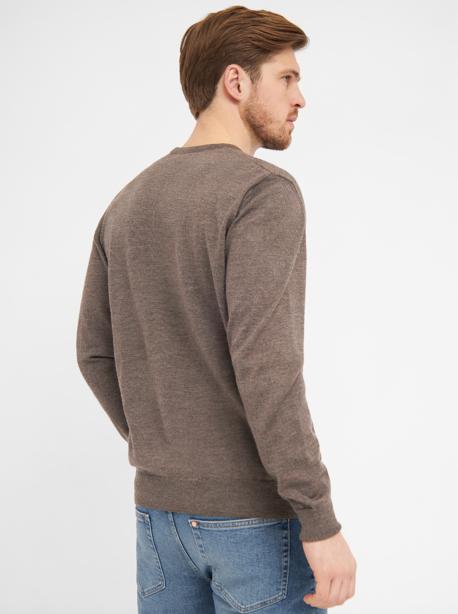 Clipper Merinoull Genser Rund Hals Beige bakfra