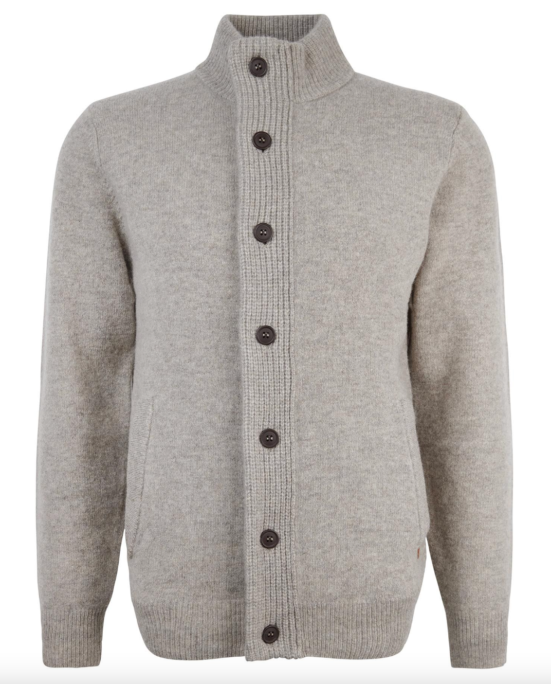 Barbour Strikkejakke Essential Patch Zip Lys Beige med brune knapper