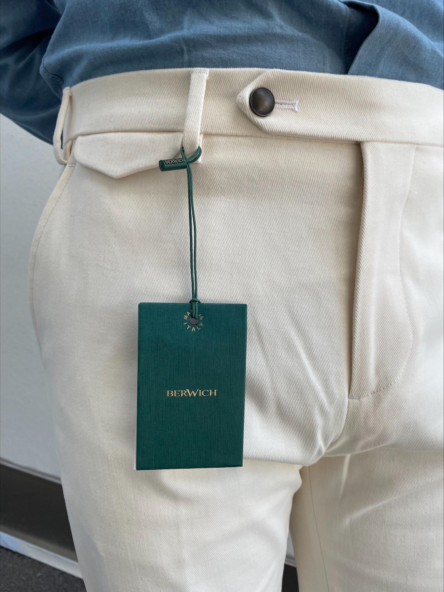 Berwich Chinos VulcanoZ Bomull Hvit med grønn lapp
