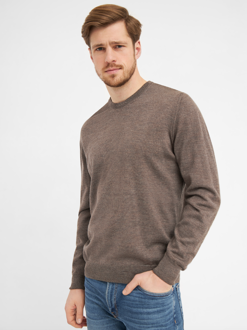 Clipper Merinoull Genser Rund Hals Beige med jeans