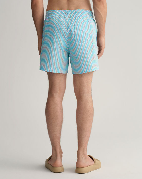 Gant Seersucker Badeshorts Lyseblå herre bakfra