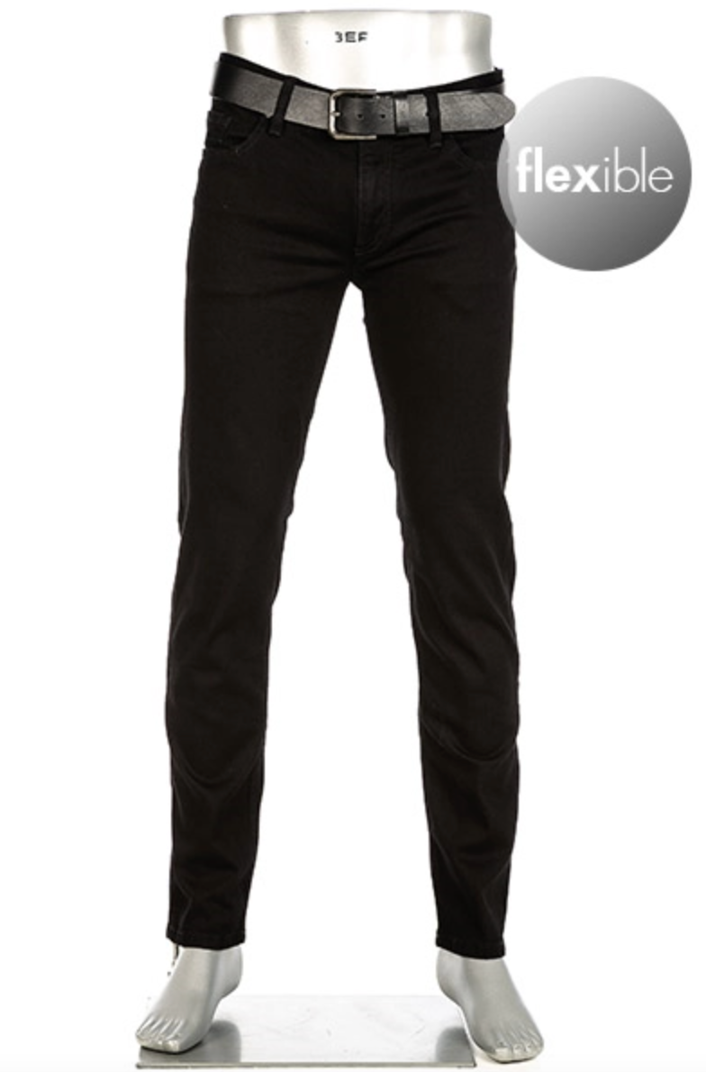 Alberto Jeans Pipe Super Stretch Sort forfra med belte