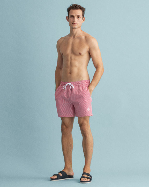 Gant Badeshorts Seersucker Striper Rød