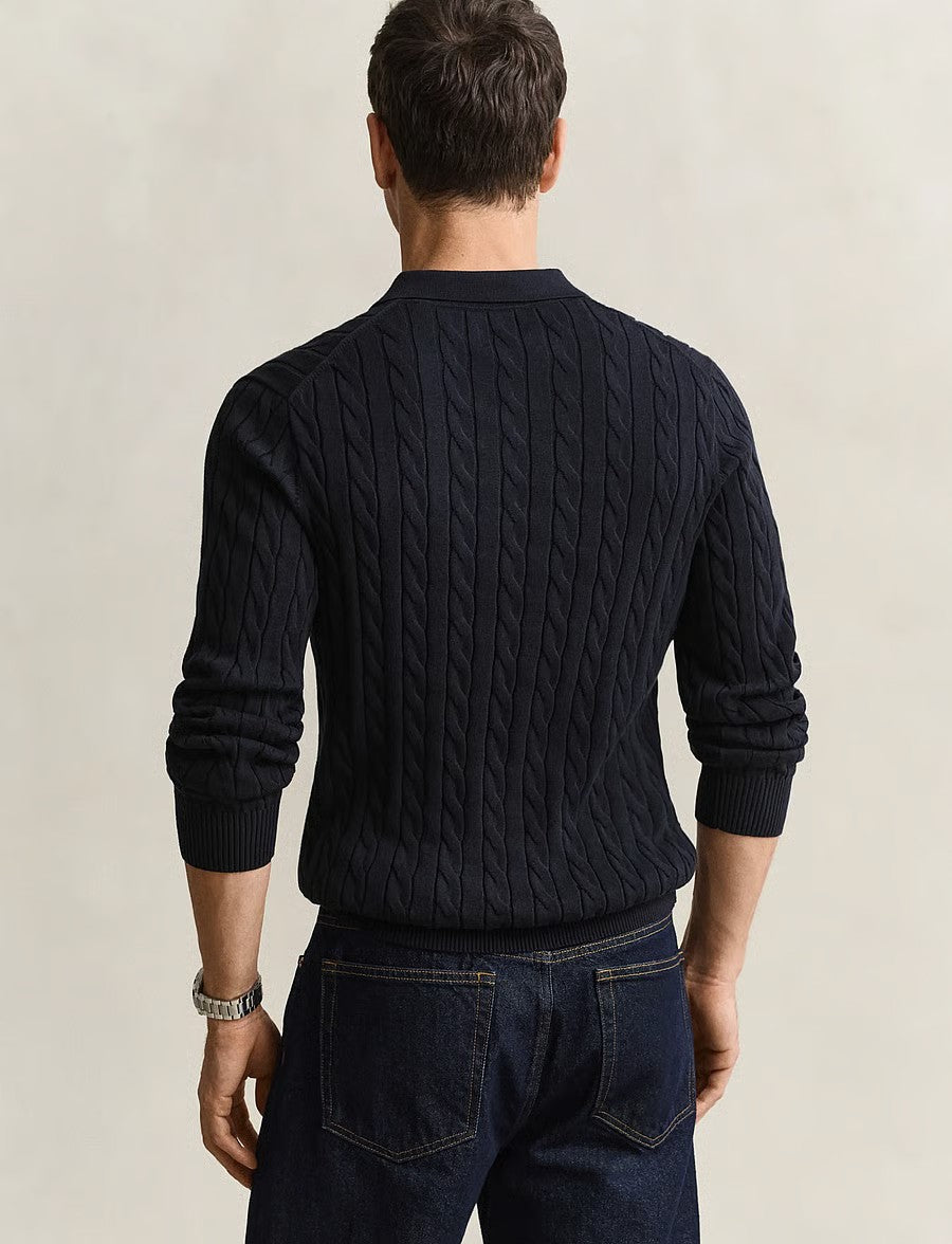 Gant Kabelstrikk Polo L/Erlm Marine