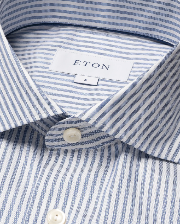 Eton Skjorte Oxford Wrinkle Free Blå/Hvit hals nærbilde