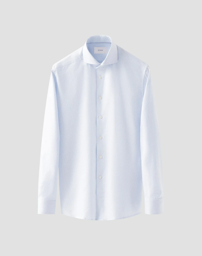 Eton Skjorte Contemporary Herringbone Lyseblå