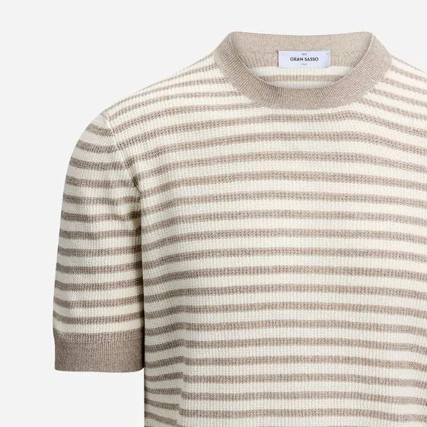 Gran Sasso Strikket T-shirt Bom/Lin Stripet Beige