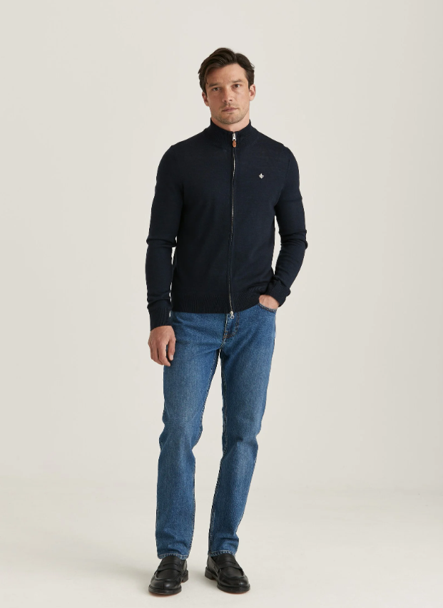 Morris Merinoull Zip Cardigan Marine