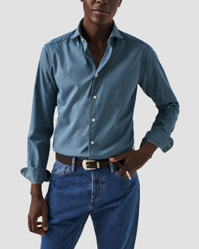 Eton Skjorte Denim Contemporary Blå