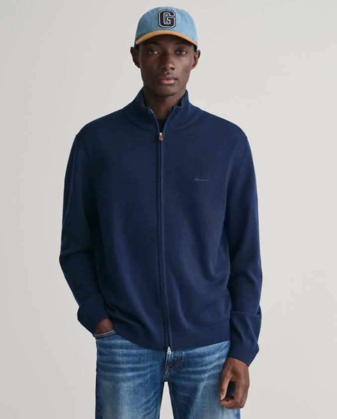 Gant Extrafine Merino Full-Zip Cardigan Marine