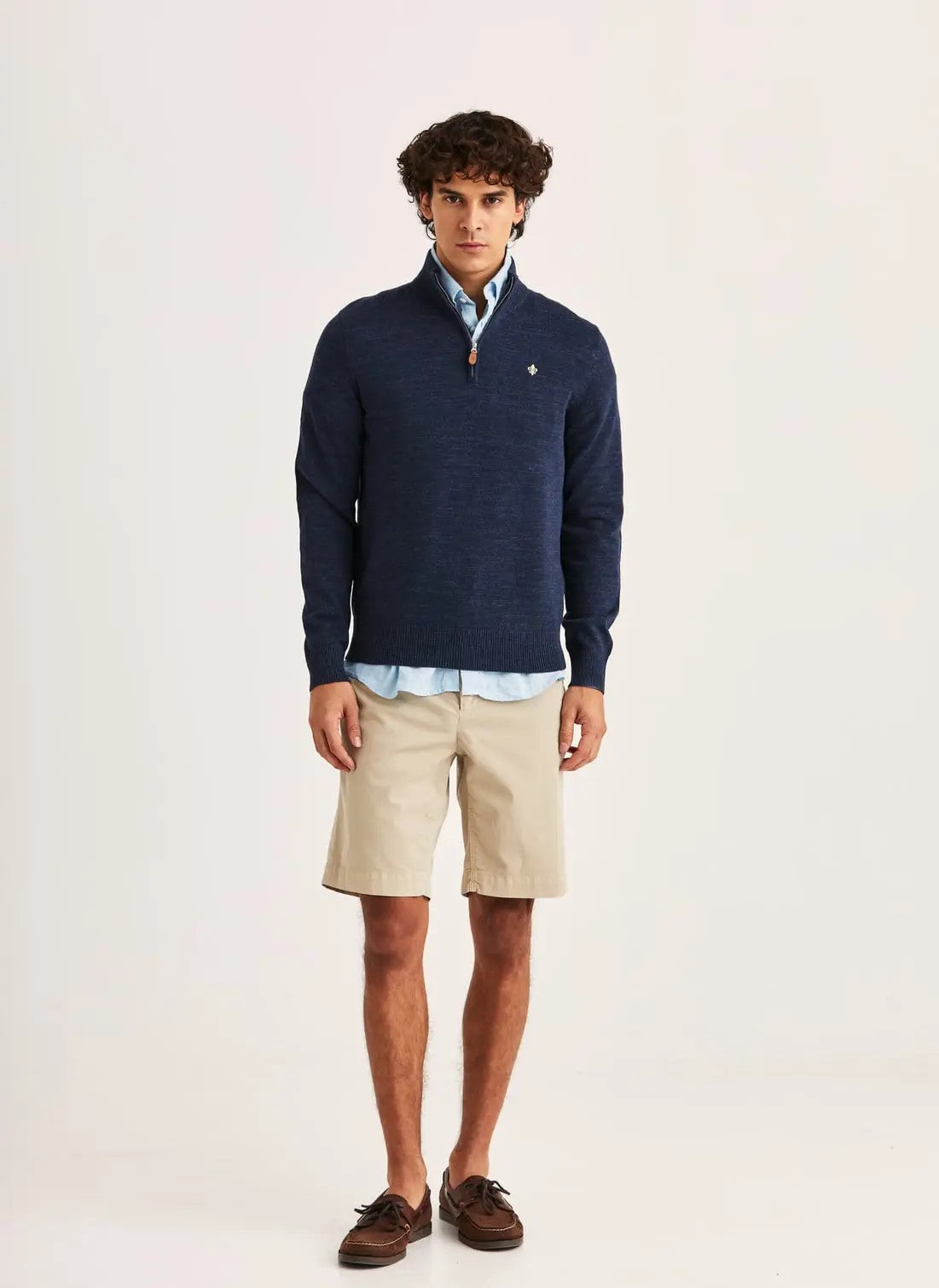 Morris Randall Half Zip Bomull Melert Marine