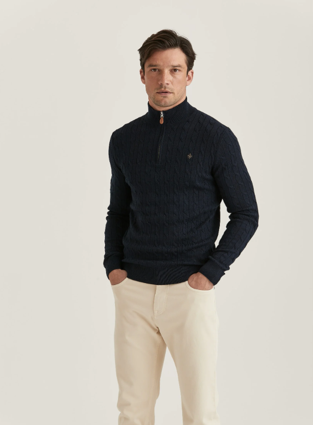 Morris John Zip Merino Kabelstrikk Marine