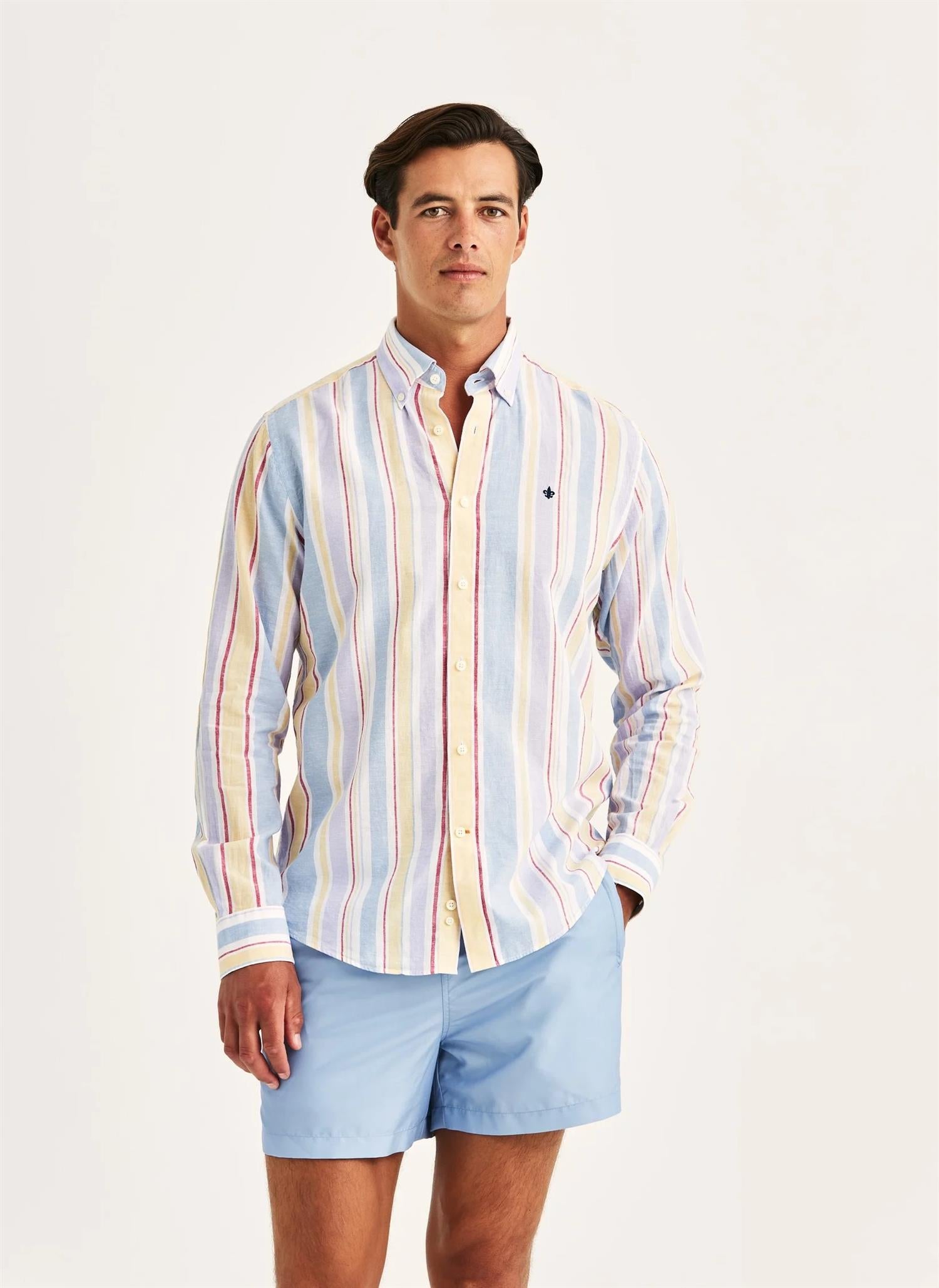 Morris Happy L/Erm Skjorte Lin Multi-color